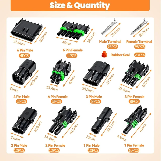 Alt view image 2 of 6 - 476Pcs 37 Kits Weather Pack Connectors 1/2/3/4/6 Male&Female Pin 22-14AWG, Waterproof Automotive Electrical Connectors,Wire Harness Spark Plug Connector,Terminals Plug Kit with casing tool