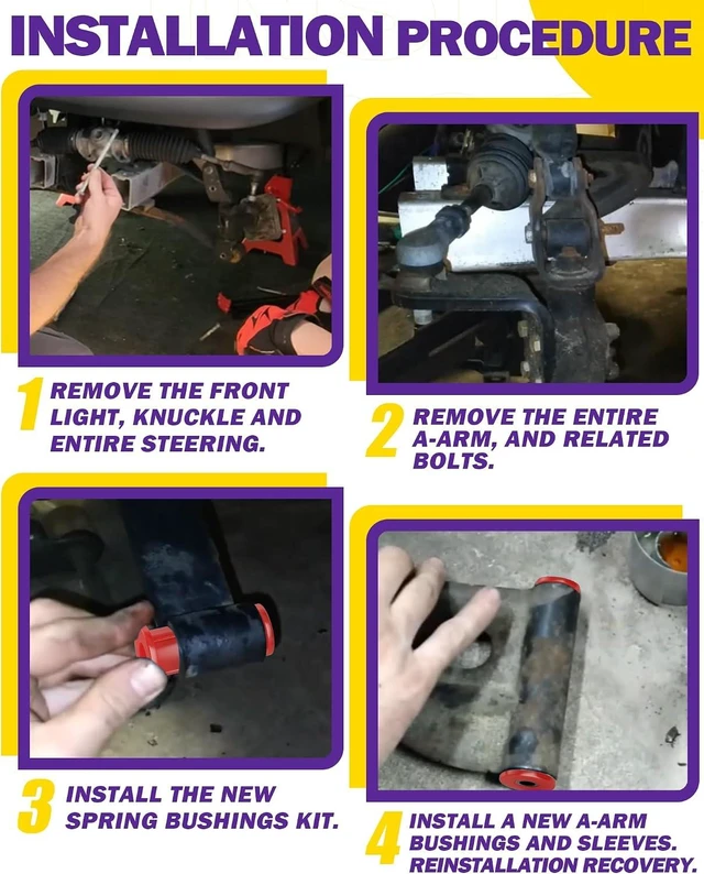 Alt view image 7 of 7 - Club Car Precedent Front Bushing Kit With Screws, Golf Cart Front Lower Spring & Front Upper A Arm Polyurethane Bushings and Sleeves for 2004-Up Club Car Precedent, GolfCart Suspension Replace Parts