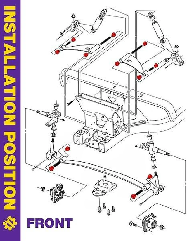 Alt view image 5 of 7 - Club Car Precedent Front Bushing Kit With Screws, Golf Cart Front Lower Spring & Front Upper A Arm Polyurethane Bushings and Sleeves for 2004-Up Club Car Precedent, GolfCart Suspension Replace Parts