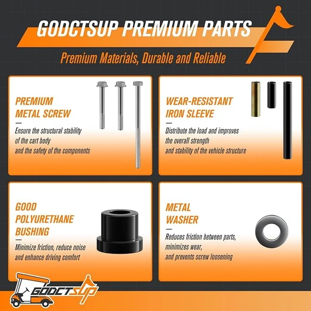 Alt view image 6 of 7 - Club Car Front Bushing Kit with Screws, Fits 2004-Up Precedent Carts, Golf Cart Front Lower Spring&Front Upper A-Arm Polyurethane Bushings and Sleeves, OEM# 102289901