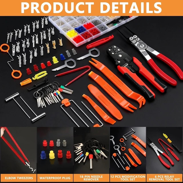 Alt view image 3 of 7 - 988Pcs Automotive Electrical Connectors Kit, 28 Types Electrical Terminal Pins Kit with Crimp Tool, Relay Fuse Remover & Car Disassembly Tool, Male/Female Wire Terminals for Professional Auto Repair