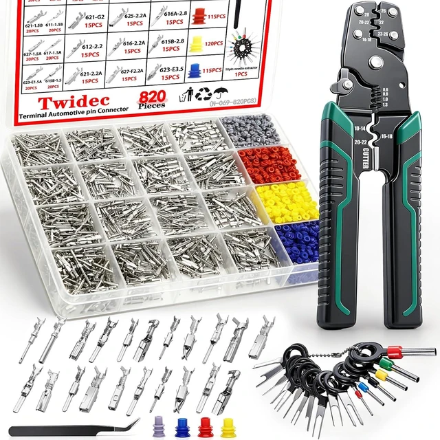 Main image of 820PCS Pin Connector Kit with Crimping Pliers,Car Electrical Wire Terminal 21Type 1/1.5/1.8/2.2/2.3/2.8/3.5mm Auto Electric Connector Terminal Non-Insulated Plug Removal Male Female Crimp Pins