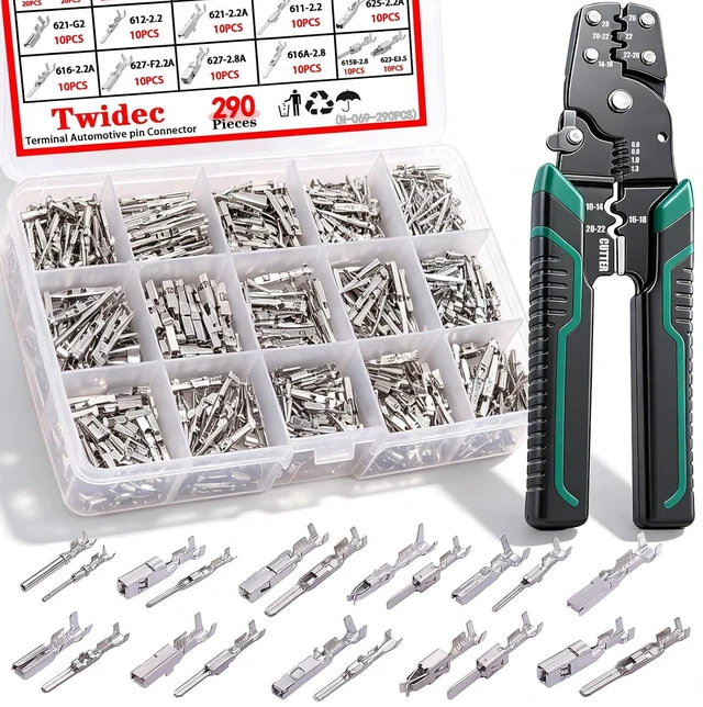 Main image of 290PCS Car Electrical Wire Terminal Pins Connector 1/1.5/1.8/2.2/2.8/3.5mm 21Type Connector Pins Terminal Non-Insulated Plug Removal Male Female Crimp Pins With Wire Crimper Tool
