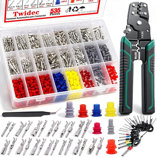 Main image of 535Pcs 26Type Pin Connector Kit and Terminal Pins with Crimping Tool 1/1.5/1.8/2.2/2.8/3.5mm Male&Female Connectors Pin Terminal Auto Non-Insulated Plug Removal Crimp Pins With Wire Crimper Tool
