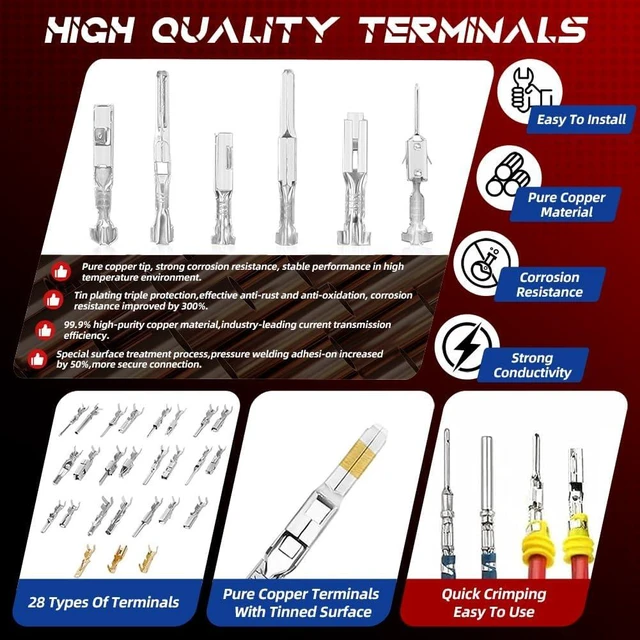 Alt view image 7 of 7 - 969Pcs Pins Connector Kit & 28 Types Electrical Terminal Pins Crimp Tool
Terminal Wire Harness Male&Female Wire Seals Crimp tools Set