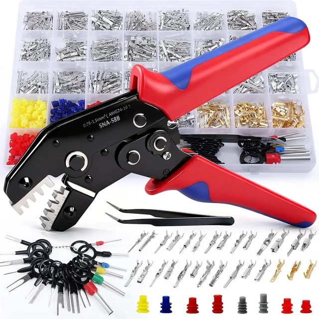 Alt view image 2 of 7 - 969Pcs Pins Connector Kit & 28 Types Electrical Terminal Pins Crimp Tool
Terminal Wire Harness Male&Female Wire Seals Crimp tools Set