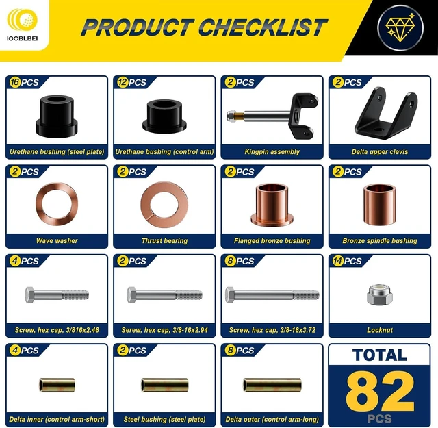 Alt view image 6 of 7 - 1993-UP Club Car Deluxe Repair Bushing Kit for DS, Golf Cart Front and Rear End Bushing Kit, Club Car King Ping Repair Kit, Full Set Club Car DS Front End Rebuild Kit OEM# 1016384 1015583 1016386