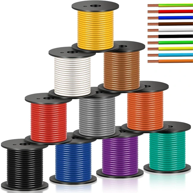 Main image of 10 Pcs 22 Gauge Automotive Wire 100 Ft, CCA for 12V Car Audio Copper Clad Aluminum with 10 Colors, Stranded Primary Wire for Automotive Electrical and Harness Wiring Applications