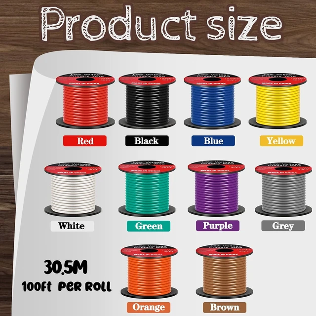 Alt view image 2 of 5 - 16 Gauge Wire 10 Color 500ft Automotive Cable for 12V Car Audio 50ft Spool X10, Copper Clad Aluminum, 54 Strands, 105°c Heat Resistant, Flexible PVC Jacket, Car Stereo, Rv, Boat, LED Wiring