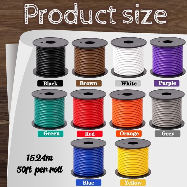 Alt view image 5 of 6 - Gauge Wire 10 Colors 50ft / Roll (500ft Total) Auto Wiring,12 Gauge 10 Spools of 12 Awg Primary Wire, 50ft Per Roll with Color Variety, Ideal for 12v Automotive Harness, Car Audio, Video Wiring