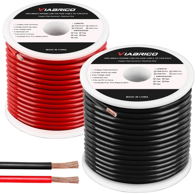 Main image of 14 Gauge Wire 200FT, 14 AWG Auto 100ft Each Spool, 2 Colors Copper Clad Aluminium Low Voltage Electrical Wire 14 Gauge, Hookup Wire Kit for Breadboard/Automotive/DIY/Battery