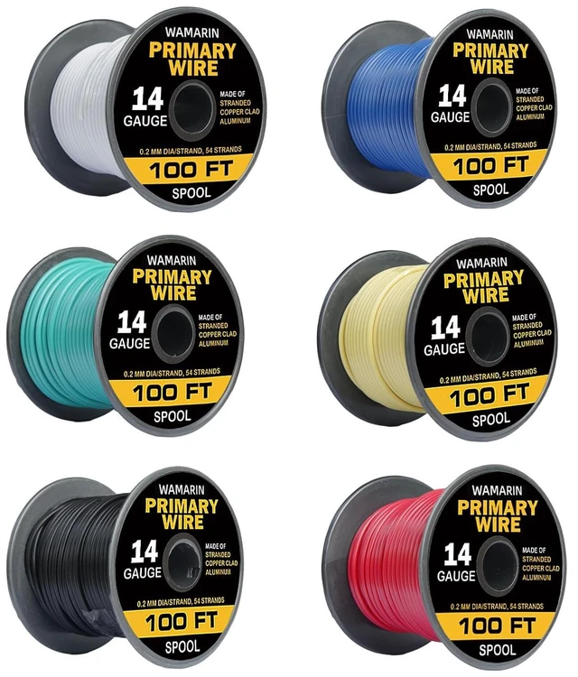 Main image of 14 Gauge Wire Combo, CCA, 6 Colors, 100ft Rolls (600ft Total) Durable Copper Clad Aluminium, Low Voltage Electric Wire, 14 AWG Wire, Ideal for Heavy-Duty Auto & Home Projects, Insulated