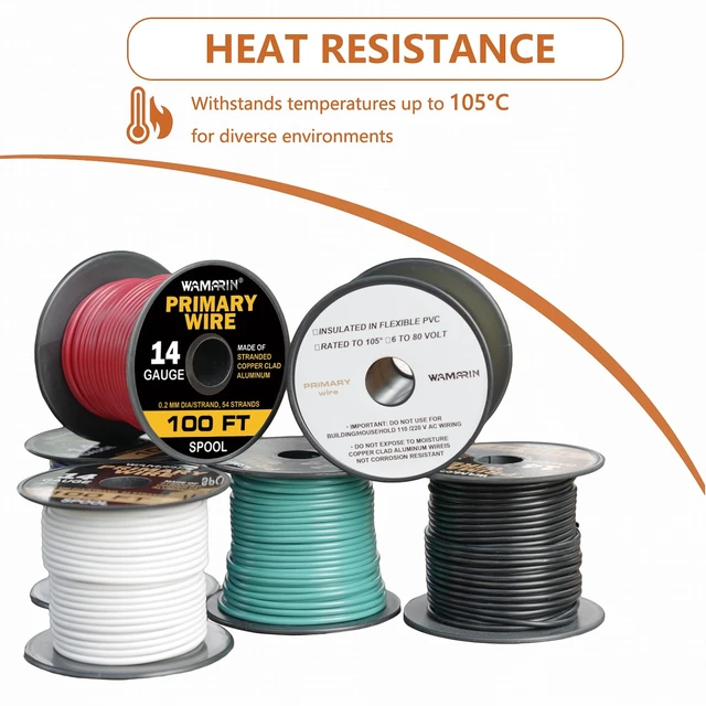 Alt view image 3 of 6 - 14 Gauge Wire Combo, CCA, 6 Colors, 100ft Rolls (600ft Total) Durable Copper Clad Aluminium, Low Voltage Electric Wire, 14 AWG Wire, Ideal for Heavy-Duty Auto & Home Projects, Insulated