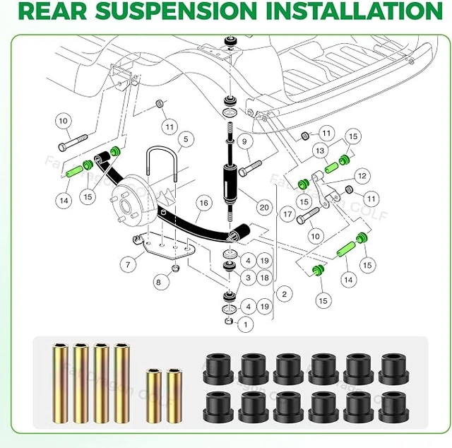 Alt view image 4 of 7 - Club Car Precedent Bushing Kit-Polyurethane, Front Suspension & Rear Suspension and A Arm Bushing Kits, Suitable for Precedent 2004-Up, OEM #102506601, 102506401, 102956201, 102956201