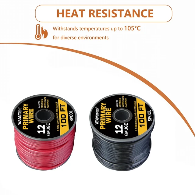 Alt view image 2 of 6 - 12 Gauge Automotive Wire Spool 2 Colors 100ft Each (200ft Total) Low Voltage Wire,Copper Clad Aluminum CCA, 12 AWG Electrical Wire for Low Voltage Projects, Car, Trailer, Led Strip, Diy