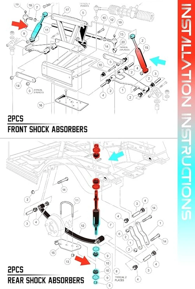 Alt view image 6 of 6 - Club Car DS Shocks, Club Car Precedent Shocks, Golf Cart Front and Rear Shock Absorbers for DS G&E 1988-up, Precedent G&E 2004-up, OEM# 1014235, 1014236