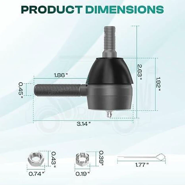Alt view image 3 of 7 - Ball Joint Kit,Set of (3) Tie Rod End with grease fitting Fits for Club Car DS Golf Carts (1976-2008)