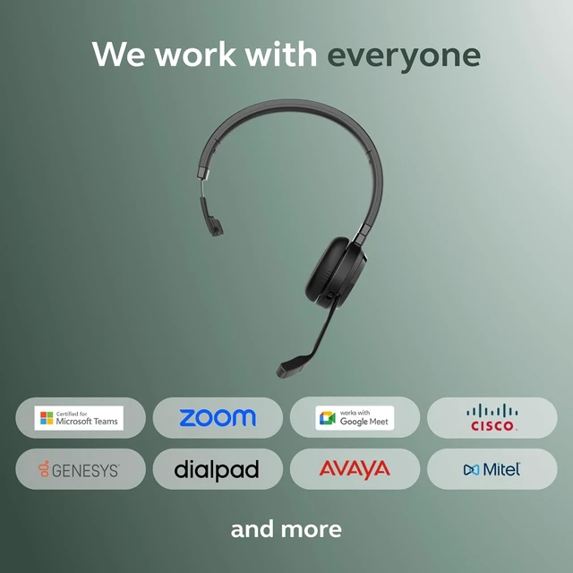 Alt view image 6 of 7 - Jabra Evolve 65 TE (Third Edition) Wireless Single-Ear Headphones w/Charging Stand - Noise-Canceling Mic, 16 hrs Battery Life, Dual Connectivity, MS Teams Certified, Supports Other Platforms, Black