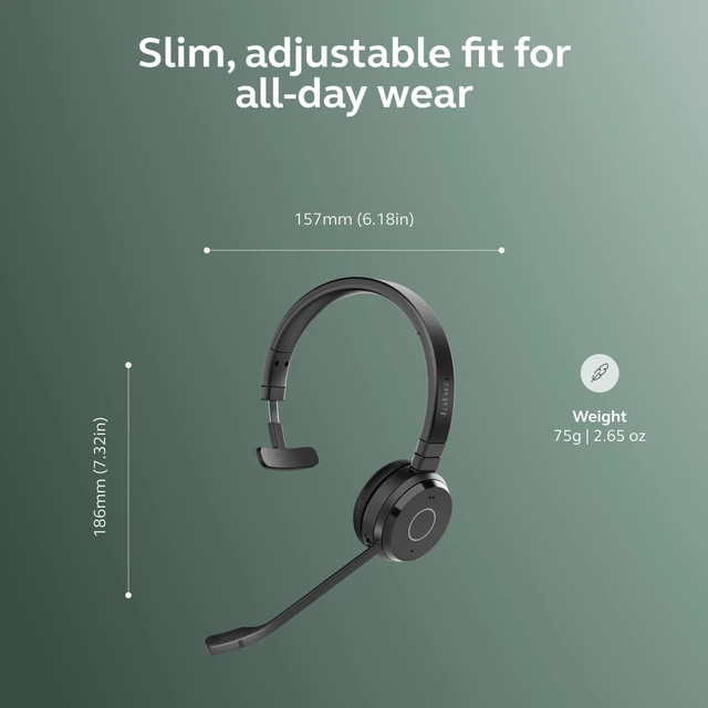 Alt view image 5 of 7 - Jabra Evolve 65 TE (Third Edition) Wireless Single-Ear Headphones w/Charging Stand - Noise-Canceling Mic, 16 hrs Battery Life, Dual Connectivity, MS Teams Certified, Supports Other Platforms, Black