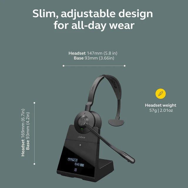 Alt view image 2 of 7 - Jabra Engage 65 SE (Second Edition) Wireless SingleEar Headset with Mic, DECT Wireless Performance, Advanced Noise-Cancelling Microphone, All-Day Battery Life, Ideal for Office and Call Center