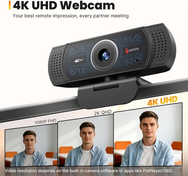 Alt view image 5 of 7 - 4K Webcam for PC w/Microphone, USB Web Cam Built-in Privacy Cover, PDAF Auto Focus, 1080p 60FPS, 12MP Sensor, USB-A/C, HD Computer Web Camera for Desktop Mac Laptop, Work w/ Meetings Streaming