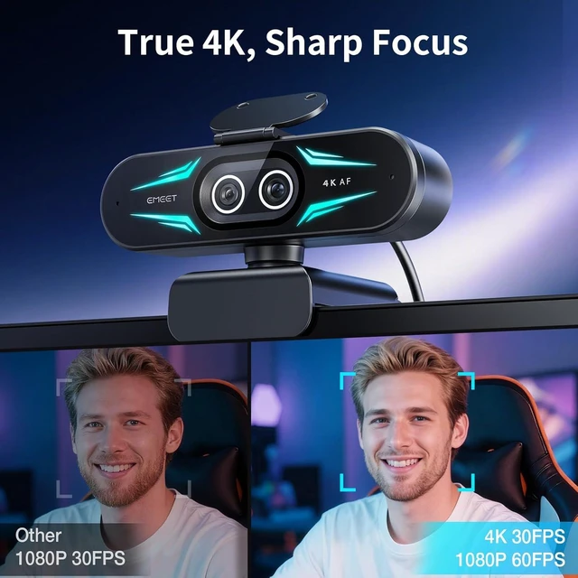 Alt view image 3 of 7 - EMEET Dual-Camera 4K Webcam for Streaming, Wide-Angle & Telephoto, Max 11X Hybrid Zoom & PDAF Autofocus, Remote Control, RGB Lighting, 2 Mics, Ideal for Livestreaming and Online Meeting