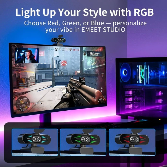 Alt view image 4 of 7 - EMEET Dual-Camera 4K Webcam for Streaming, Wide-Angle & Telephoto, Max 11X Hybrid Zoom & PDAF Autofocus, Remote Control, RGB Lighting, 2 Mics, Ideal for Livestreaming and Online Meeting