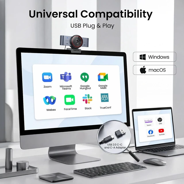 Alt view image 6 of 7 - EMEET C960 Ultra 4K Webcam for Mac & PC, 1/1.5" Large Sensor, Metal Body 0.2s Autofocus, DRC, Whiteboard Mode, Built-in Privacy Cover, 2 Mics, USB Webcam 4K for Meetings, Streaming, Content Creation
