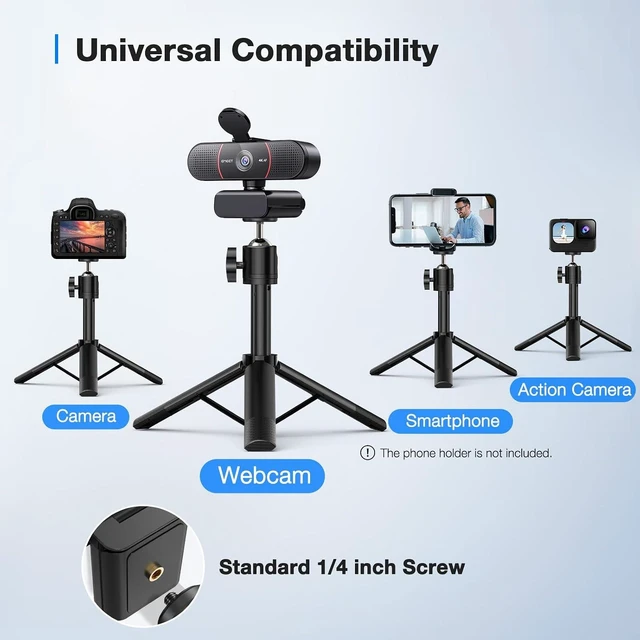 Alt view image 7 of 7 - EMEET 4K Webcam with Tripod, 3 Adjustable Height, 360° Swivel Head, DesktopTripod w/Privacy Cover, PDAF Auto Focus, Dual Omni Mics, Auto Light Correction, Perfect for Online Meetings