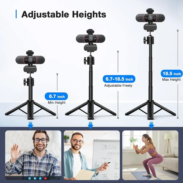 Alt view image 3 of 7 - EMEET 4K Webcam with Tripod, 3 Adjustable Height, 360° Swivel Head, DesktopTripod w/Privacy Cover, PDAF Auto Focus, Dual Omni Mics, Auto Light Correction, Perfect for Online Meetings