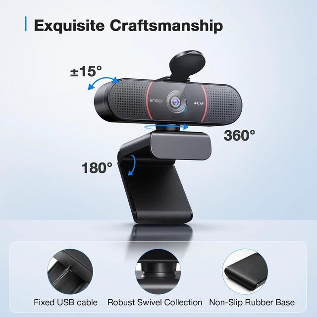 Alt view image 5 of 7 - EMEET 4K Webcam with Tripod, 3 Adjustable Height, 360° Swivel Head, DesktopTripod w/Privacy Cover, PDAF Auto Focus, Dual Omni Mics, Auto Light Correction, Perfect for Online Meetings