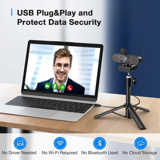 Alt view image 6 of 7 - EMEET 4K Webcam with Tripod, 3 Adjustable Height, 360° Swivel Head, DesktopTripod w/Privacy Cover, PDAF Auto Focus, Dual Omni Mics, Auto Light Correction, Perfect for Online Meetings