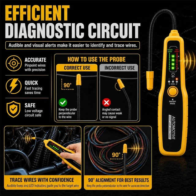Alt view image 7 of 7 - Wire Tracer Automotive Open & Short Finder, DC 6-42V Circuit Breaker Finder Electrical Tester Fault Probe Cable Tracker Auto Wire Locator Car Broken Wire Detector Tool