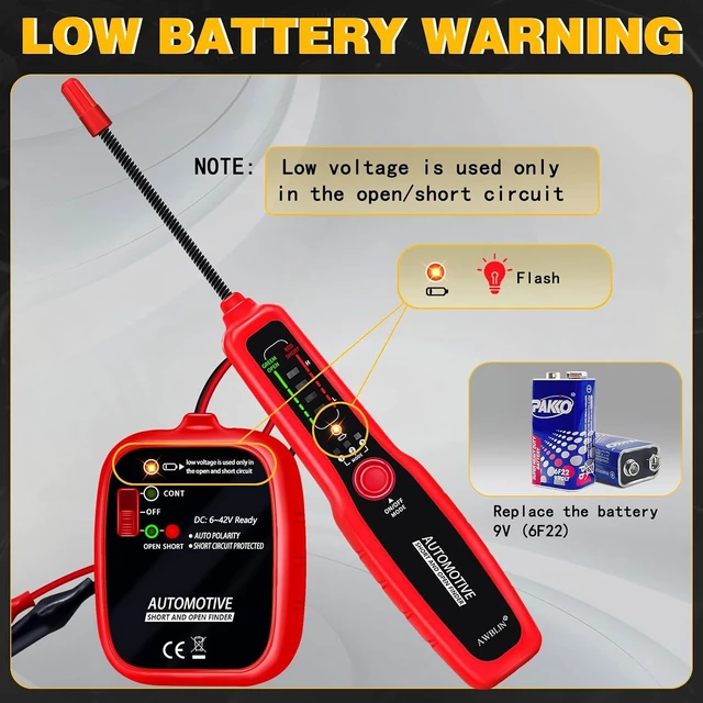 Alt view image 3 of 7 - Wire Tracer Automotive Short & Open Finder Circuit Breaker Finder DC 6-42V Car Broken Wire Detector Tool Electrical Circuit Tester Fault Probe Cable Tracker Auto Wire Locator