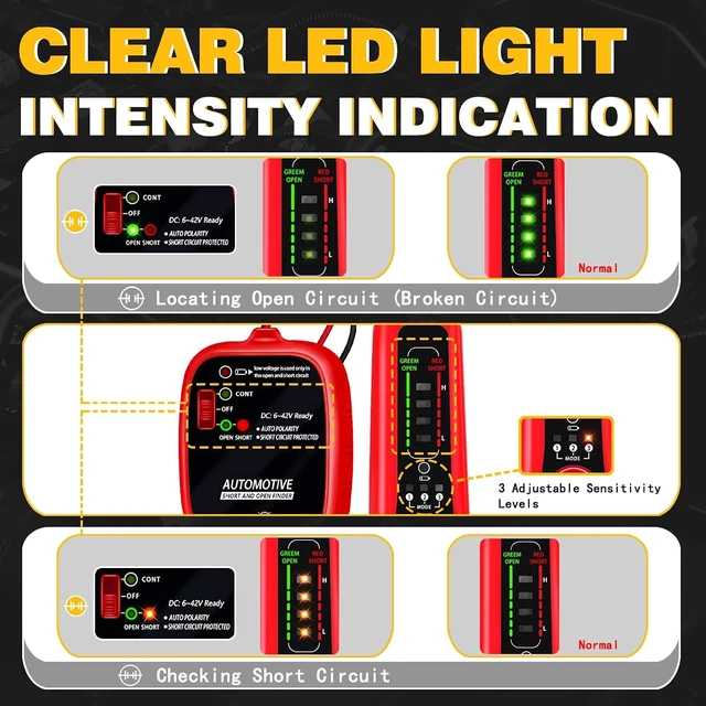 Alt view image 5 of 7 - Wire Tracer Automotive Short & Open Finder Circuit Breaker Finder DC 6-42V Car Broken Wire Detector Tool Electrical Circuit Tester Fault Probe Cable Tracker Auto Wire Locator