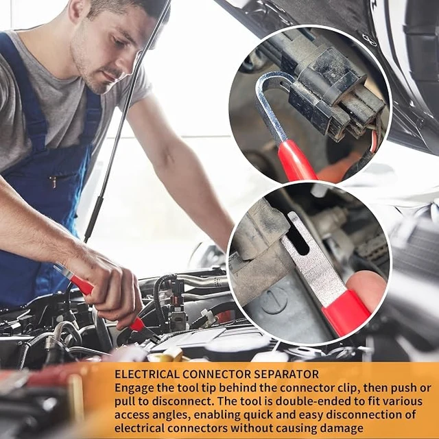 Alt view image 7 of 7 - 10 Pieces Electrical Disconnect Pliers for Cars, Automotive Electrical Plug Connector Disconnect Tool and Connector Separator and Hose Clamp Pliers, Fuel Line Tool and Auto Trim Removal Tool Set