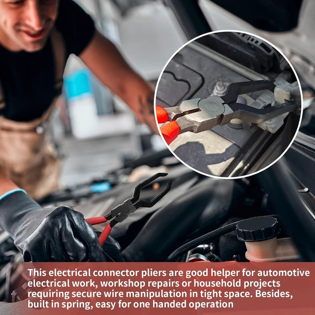 Alt view image 6 of 7 - 10 Pieces Electrical Disconnect Pliers for Cars, Automotive Electrical Plug Connector Disconnect Tool and Connector Separator and Hose Clamp Pliers, Fuel Line Tool and Auto Trim Removal Tool Set