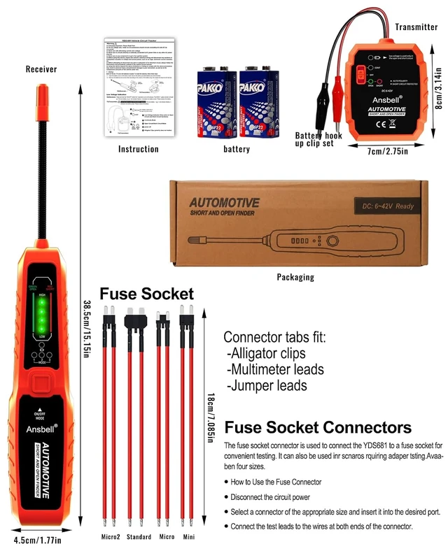 Alt view image 2 of 7 - Automotive Wire Tracer, Short & Open Finder, Broken Wire Detector
DC 6-42V Cable Tracker, Broken Wire Locator, Electrical Fault Tracer, Circuit Tester & Auto Wire Locator