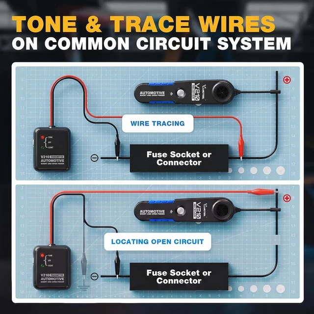 Alt view image 7 of 7 - V210 Wire Tracer Circuit Breaker Finder, Automotive Circuit Tester Open & Short Circuit Finder, Broken Wire Detector Tool Cable Tracker Break Locator Electrical DC 6-42V Low Voltage