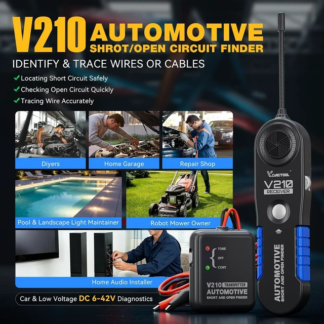 Alt view image 5 of 7 - V210 Wire Tracer Circuit Breaker Finder, Automotive Circuit Tester Open & Short Circuit Finder, Broken Wire Detector Tool Cable Tracker Break Locator Electrical DC 6-42V Low Voltage
