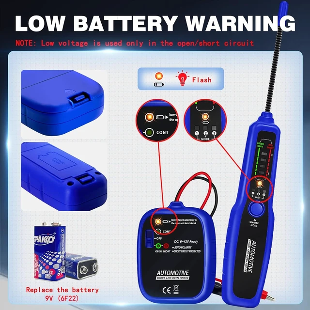 Alt view image 2 of 7 - Automotive Wire Tracer Electrical Open & Short Finder Circuit Tester Wire Breaker Finder Fault Probe Kit Cable Toner Wire Tracker Continuity Test for DC 6-42V