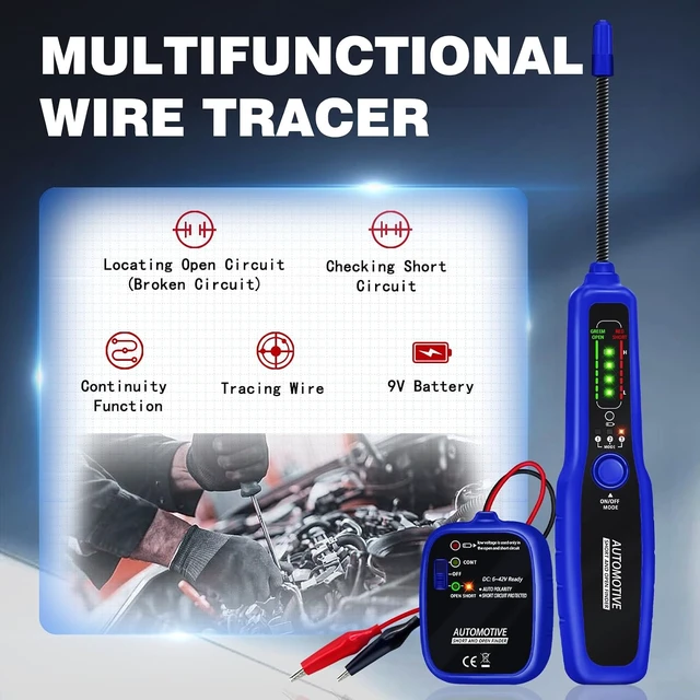 Alt view image 4 of 7 - Automotive Wire Tracer Electrical Open & Short Finder Circuit Tester Wire Breaker Finder Fault Probe Kit Cable Toner Wire Tracker Continuity Test for DC 6-42V