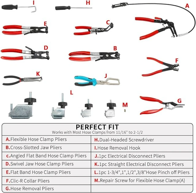 Alt view image 6 of 6 - Hose Clamp Pliers Set 15pcs Hose Clamp Removal and Install Tool Kit
for Automotive Coolant Radiator Heater, Water Hose, Fuel Lines etc, with Electrical Disconnect Pliers, Hose Pinch off Pliers