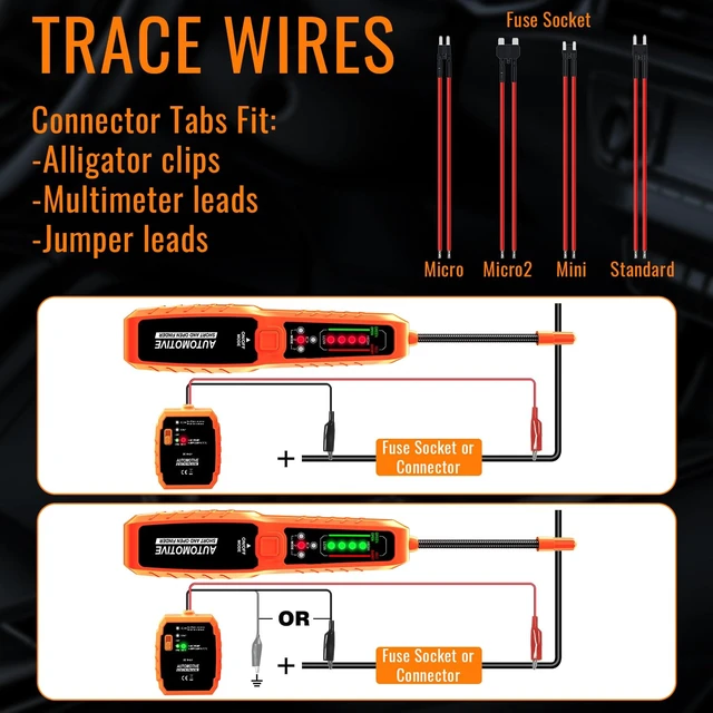 Alt view image 2 of 7 - Automotive Wire Tracer & Electrical Tester Open & Short Finder Tool, Circuit Breaker Tester, Fault Probe & Cable Tracker with Indicator Light DC 6-42V