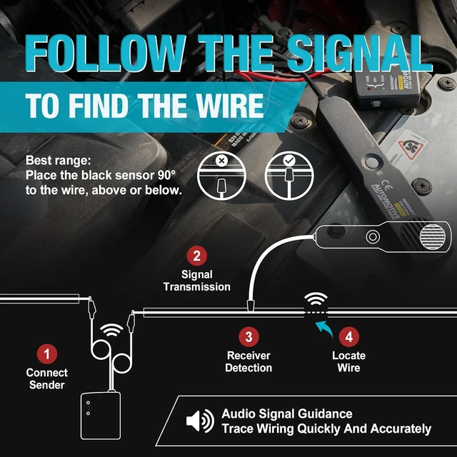 Alt view image 7 of 7 - EM415Pro Automotive Circuit Tracer, DC 6-42V Wire Tracker Tool Trace Hidden Wires, Breaks And Shorts With Audio Signals, Flexible Probe And Sensitivity Control For Vehicle Testing