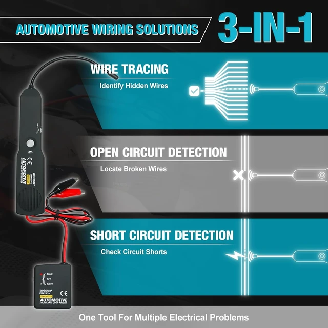 Alt view image 6 of 7 - EM415Pro Automotive Circuit Tracer, DC 6-42V Wire Tracker Tool Trace Hidden Wires, Breaks And Shorts With Audio Signals, Flexible Probe And Sensitivity Control For Vehicle Testing