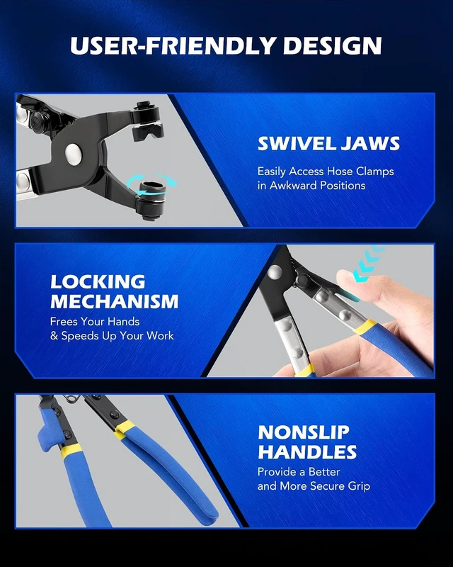 Alt view image 3 of 7 - OMT 9pcs Hose Clamp Pliers for Fuel Oil & Water Hoses
Automotive Long Reach Hose Clamp Remover Kit with Flexible Wire Clic R Type Swivel Jaw Flat Band Pliers Case, Blue