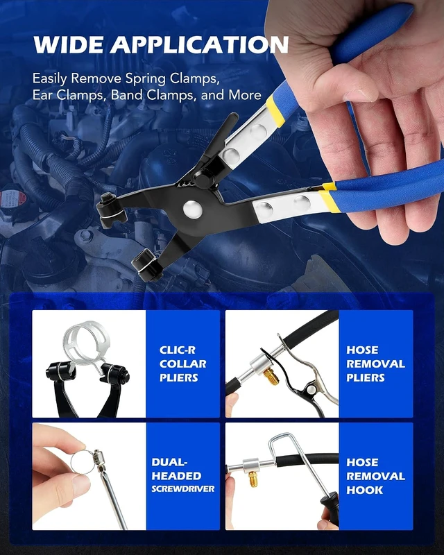 Alt view image 4 of 7 - OMT 9pcs Hose Clamp Pliers for Fuel Oil & Water Hoses
Automotive Long Reach Hose Clamp Remover Kit with Flexible Wire Clic R Type Swivel Jaw Flat Band Pliers Case, Blue