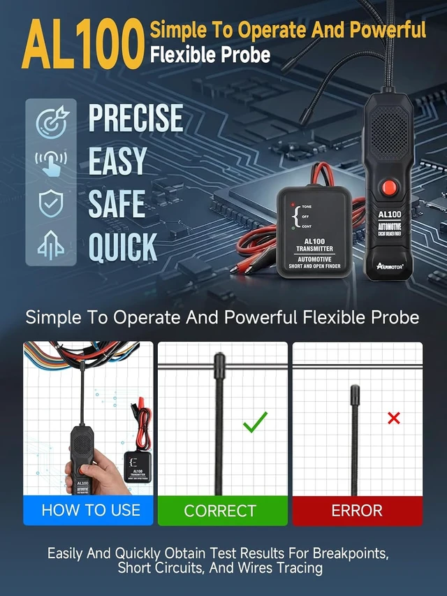 Alt view image 7 of 7 - AL100 Wire Tracer Electrical Automotive Short and Open Finder Solderstick Circuit Tester Break Finder Fault Probe Wire Detector Tool Electrical DC 6-42V Non Touch Wire Toner Tracer,Black