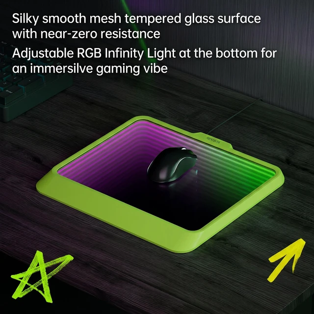 Alt view image 2 of 7 - Professional Esport Tempered Glass Gaming Mouse Pad, Ultra-Smooth Surface Infinite RGB Gaming Mouse Pad for FPS Games And Gamers - Green